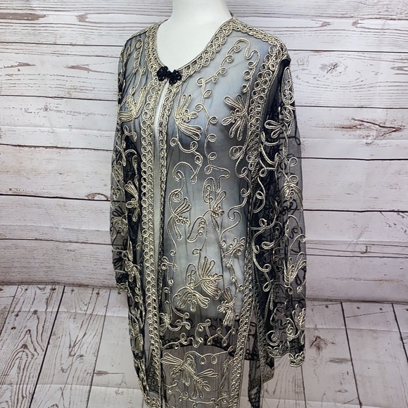 Sophie Chang Kimono Black Embroidered Gold - Picture 2 of 9